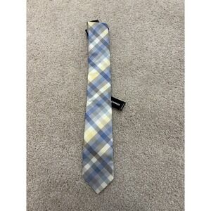 New Men's Express 100% Silk Checkered Patterned Tie Blue Yellow